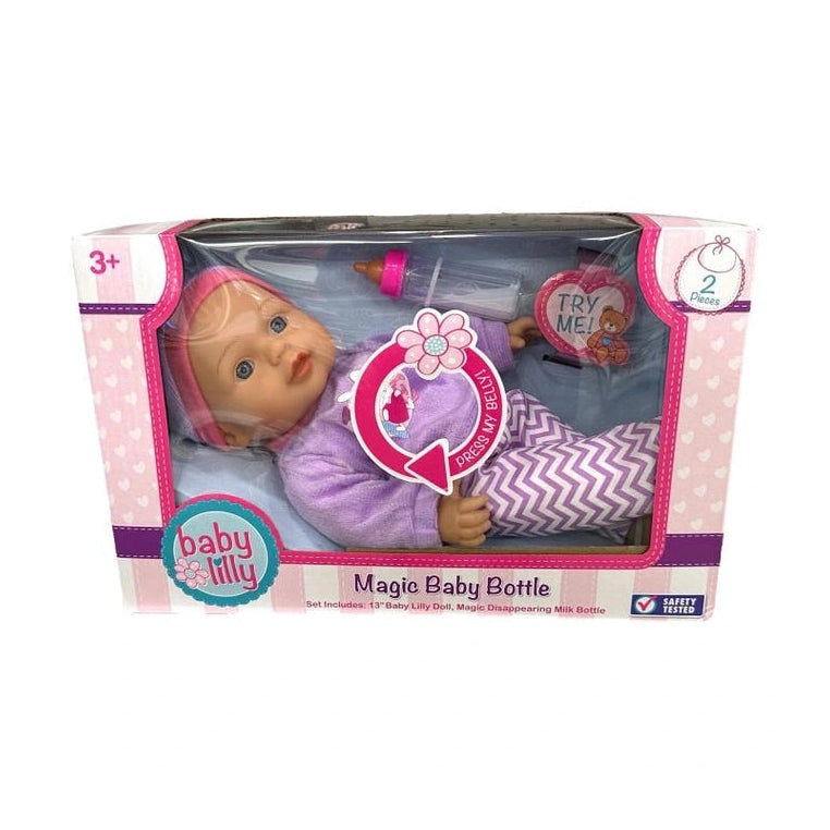 13 IN WHITE BABY LILLY DOLL AND BOTTLE